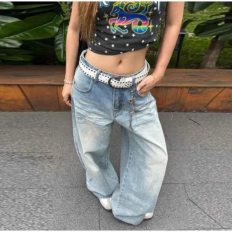 Women's Jeans Vintage Printed High Waist Zipper Pockets Straight Leg Trousers Female 2026 Spring Fashion Woman Clothes Outwears