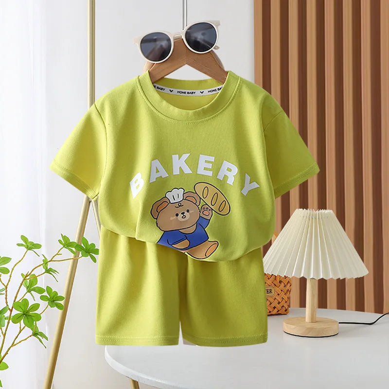 Summer Short Sleeve Tshirt +Shorts Two Piece Sets Cartoon Bear Printed Tees Suits New Style Casual Loose Toddler Costume