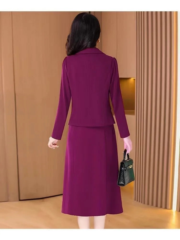 Fashionable Red Two-Piece Set Korean Japanese Style Women's Dress Suit Autumn Spring Lightweight Polyester Commute Style