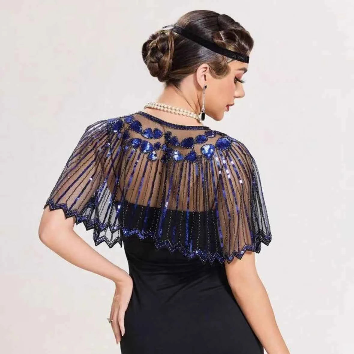 1 pcs 1920s Vintage Sequined Fringed Shrug Elegant Shawl For Women Beaded Cape Suitable For Formal Party Wedding Harem Night