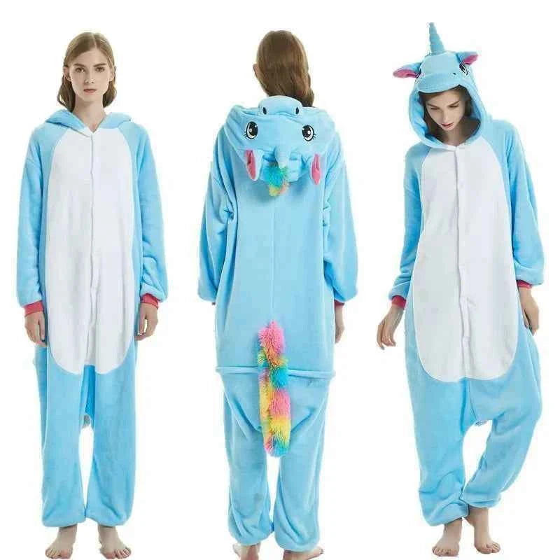 Adults Animal Onesies Unicorn Pajamas Couple Sleepwear Women Men Winter Unisex Kigurumi Costumes Cartoon Flannel Rabbit Pajamas