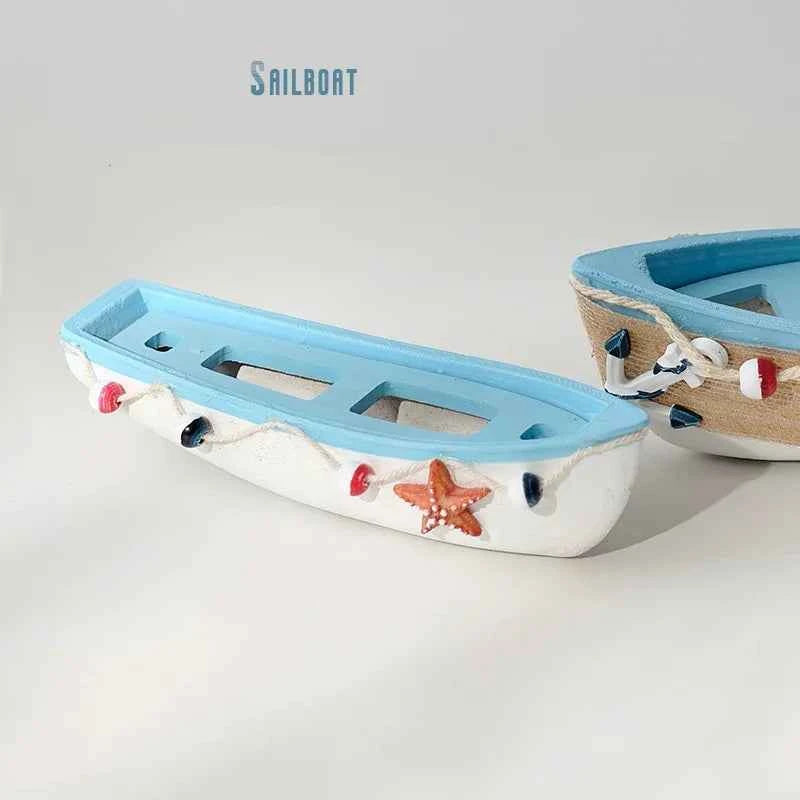 Mediterranean Wooden Boat Ornament Crafts Children's Room Office Home Decoration Wooden Sea Theme Home Decor