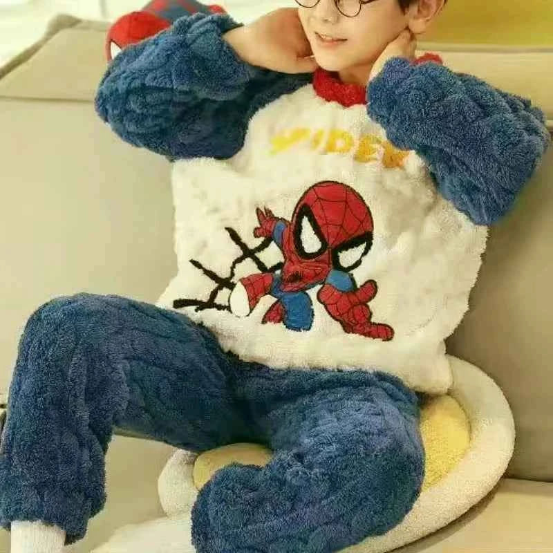 Winter Marvel Children Clothing Boys Sleepwear Set Flannel Thick Long Sleeve Warm Set Pajamas Two Pieces Kids Clothes