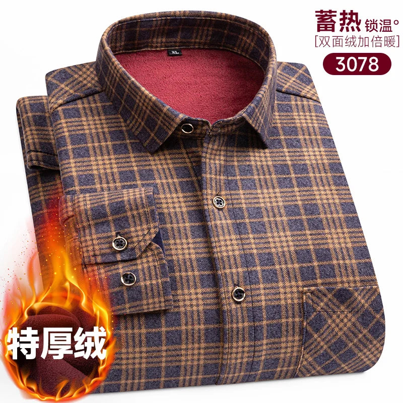 Men's long-sleeved shirt with fleece thickened warm autumn and winter plus size 8XL9XL slim casual plaid everything comfortable