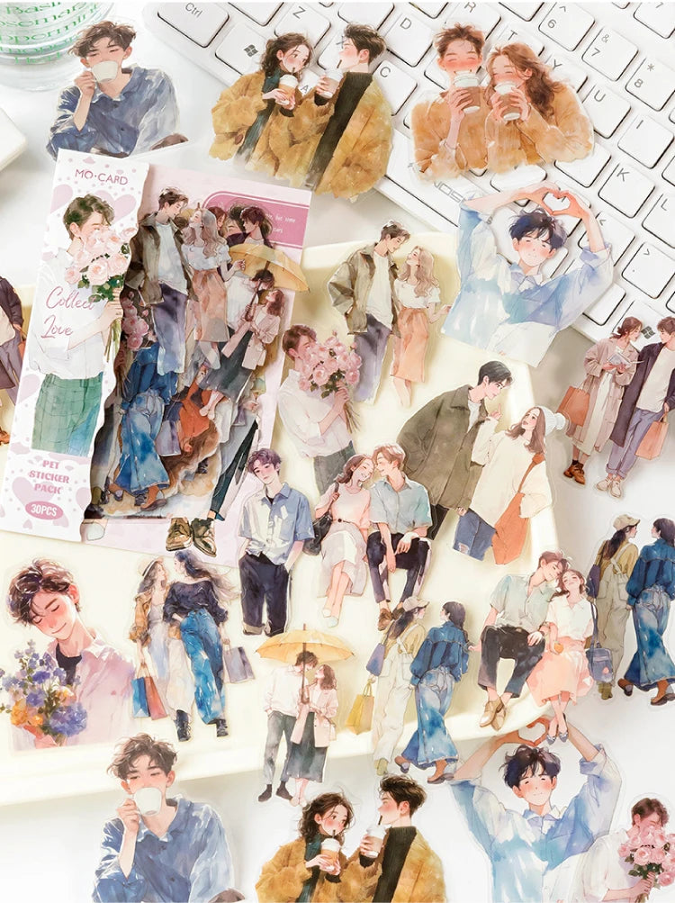 Yoofun 30pcs/lot Cute Girl's Happy Life Character Journaling Sticker Material Scrapbooking Planner Diary  Decor Labels