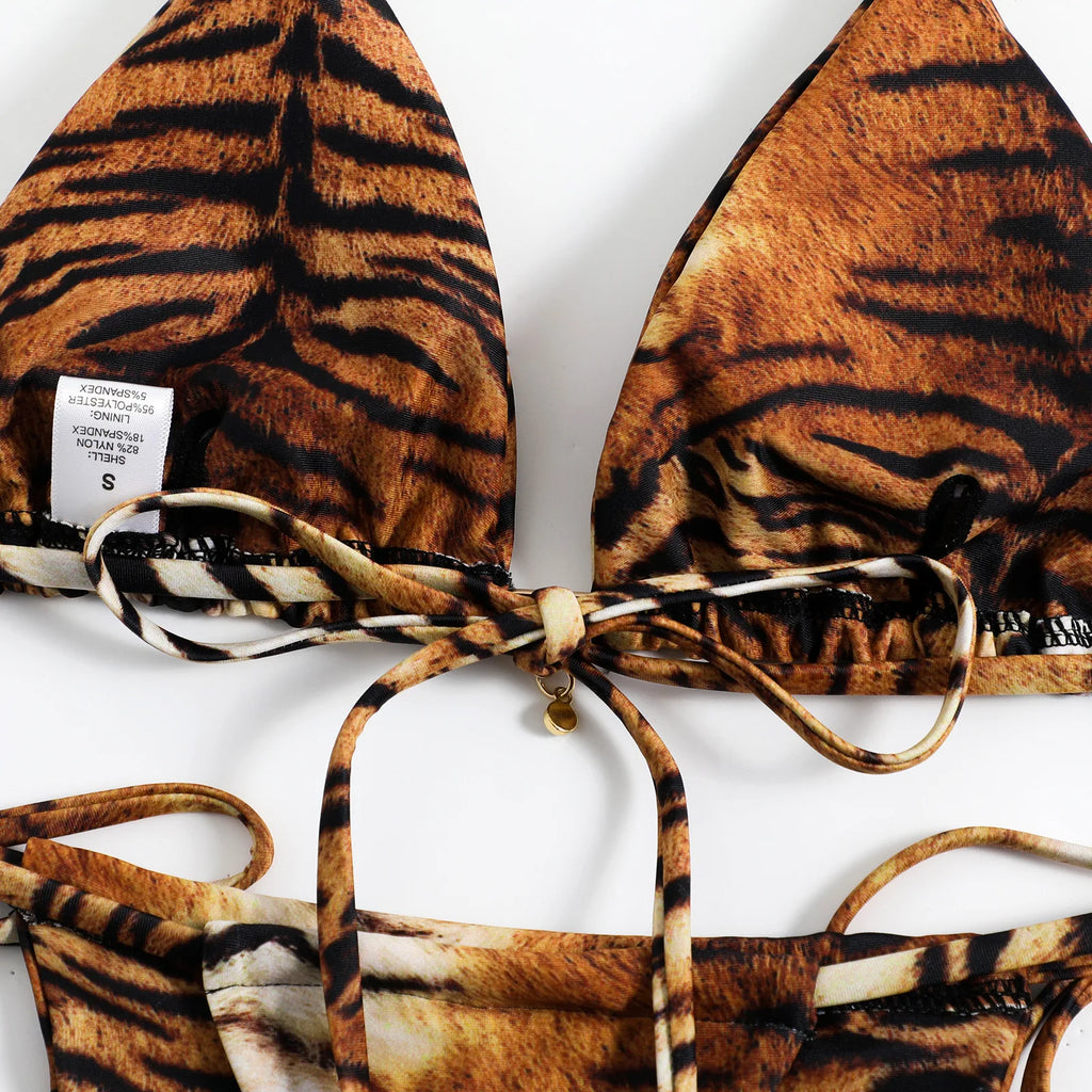 New Sexy Tiger Stripes String Bikinis 2025 Swimsuits Women's Swimwear Female Beach Swim Wear Bathing Suits Brazilian Bikini Set