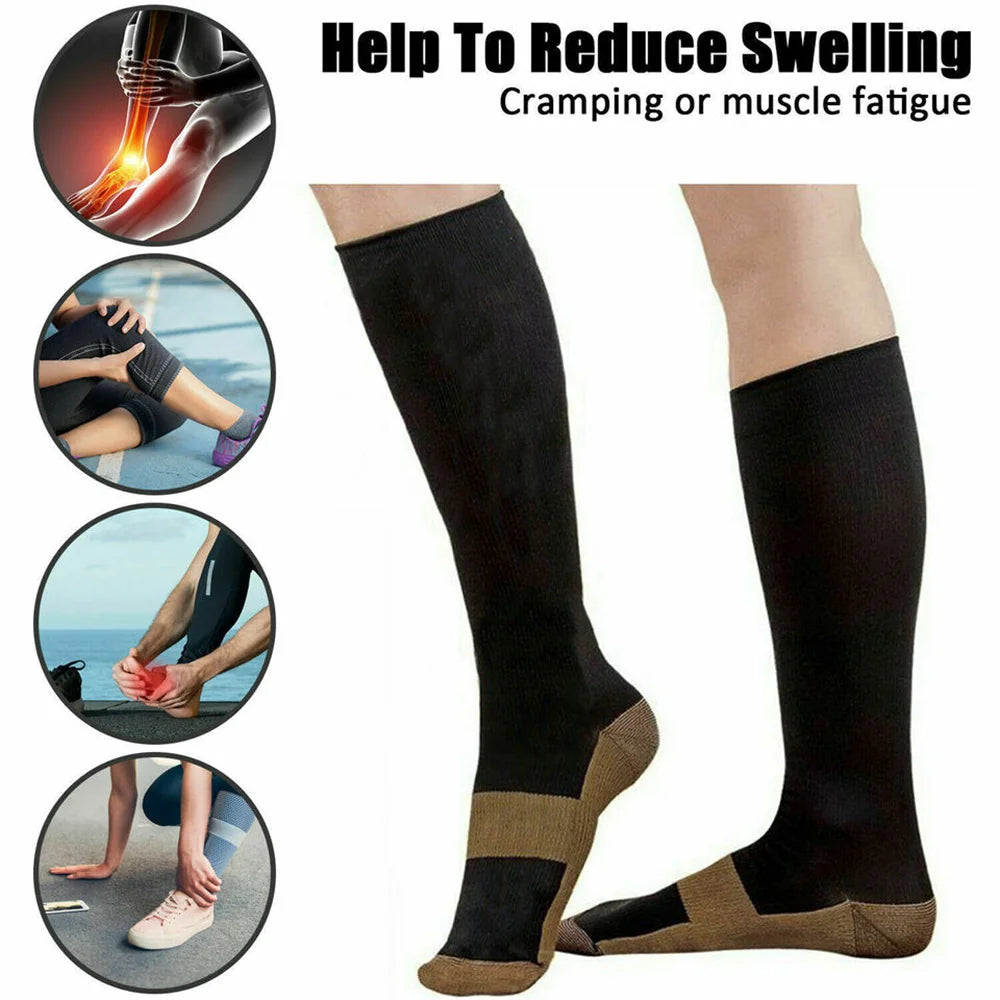 1/5 Pairs Copper Compression Socks High Unisex Graduated Pressure Stockings Anti Fatigue Pain Relief Sports Travel Socks