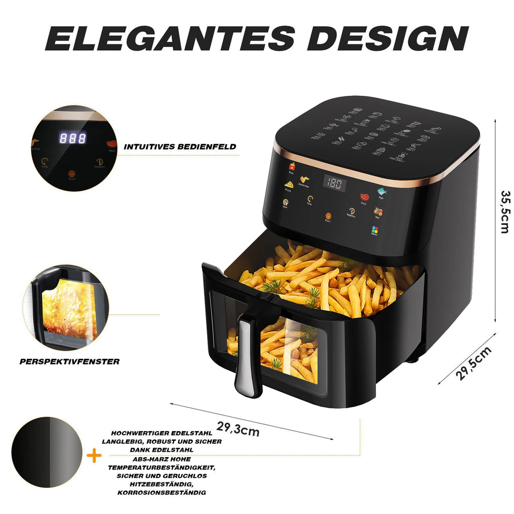 6L/10L Air Fryer, Healthy Cooker with Visual Cooking Window, Non-Stick Basket, 60-Minute Timer, Dishwasher Safe.