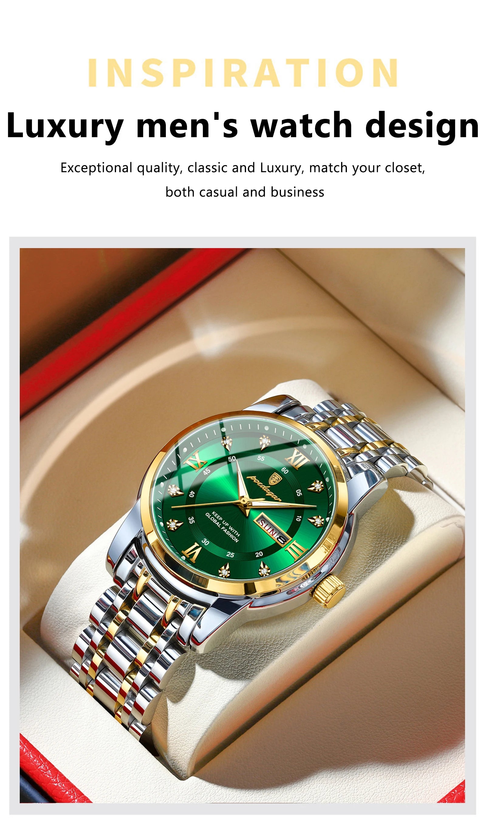 POEDAGAR Original Classic Man Watch Waterproof Luminous Date Week Watches for Men Quartz Stainless Steel Luxury Men's Wristwatch