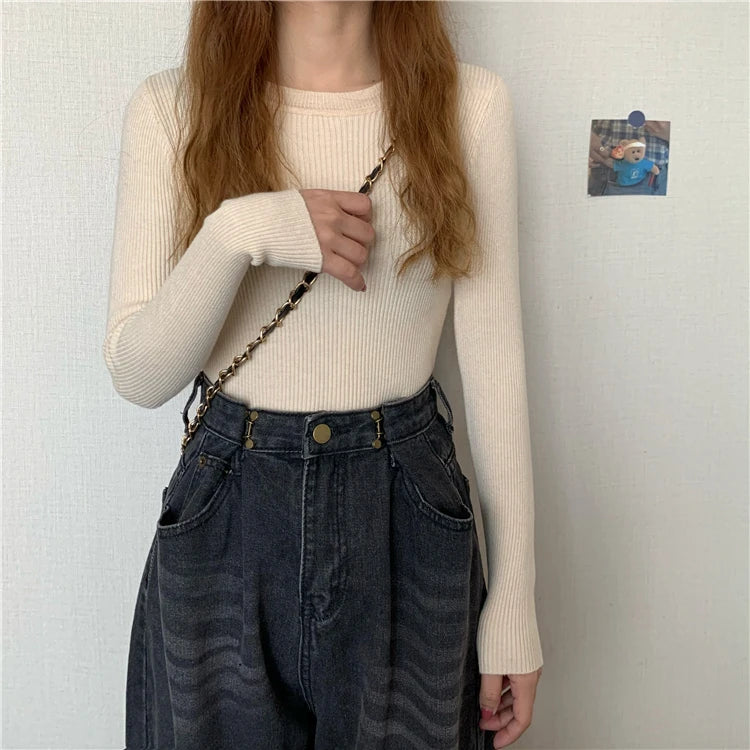 2026 New Women Sweater Autumn Winter Long Sleeve Pullover Basic Top Fashion O-neck Elastic Female Winter Solid Knitted Jumper