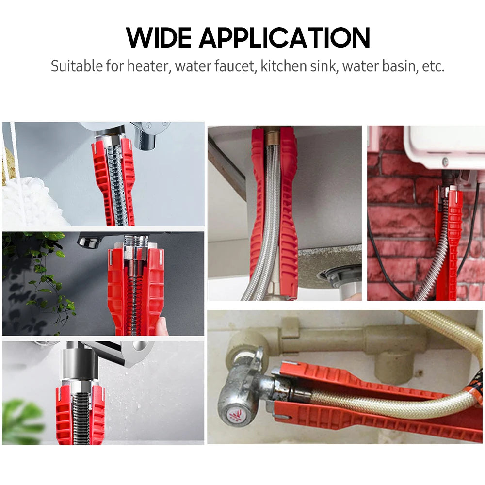 Faucet and Sink Wrench 8 in 1 Multifunctional Wrench Tool with Nut Remover & Bolt Extractor Double-head Plumbing Wrench Quick