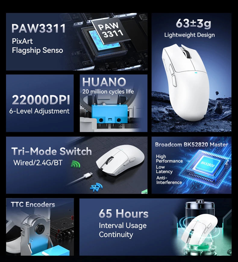 Attack Shark X11 & X11se Wireless Gaming Mouse,Bluetooth Tri-Mode Connection, PixArt PAW3311,Touch Magnetic Charging Base