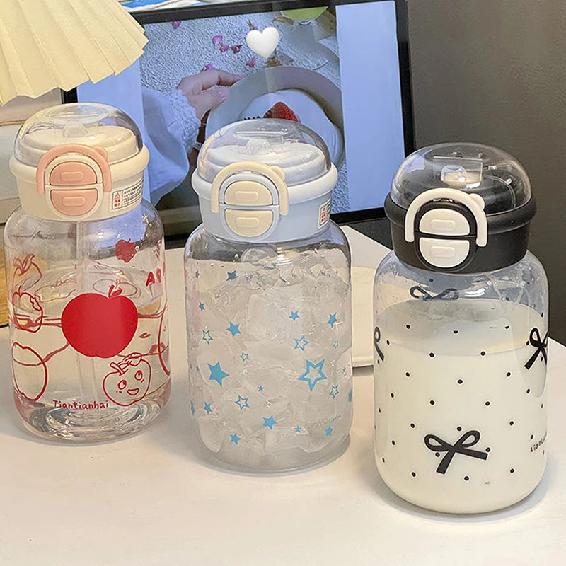 Cute Water Bottle With Straw Portable Plastic Cover Water Cup For Kid Kawaii Bottle Water Leak-Proof Cute Drinking Bottle