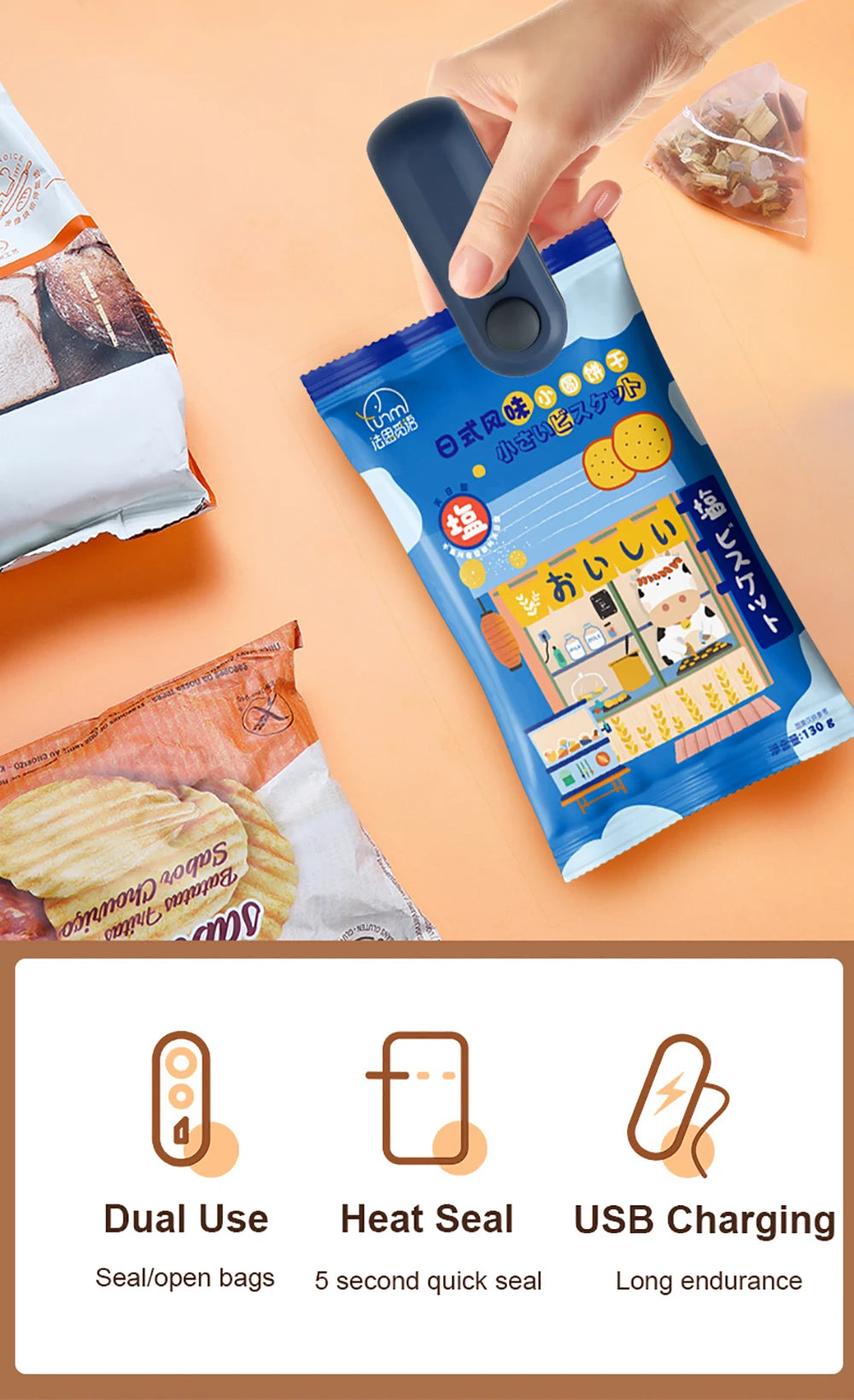 Mini Bag Sealer 2 in 1 Heat Sealer with Cutter Snack Bag Sealer Portable Resealer Machine for Plastic Bags Food Storage