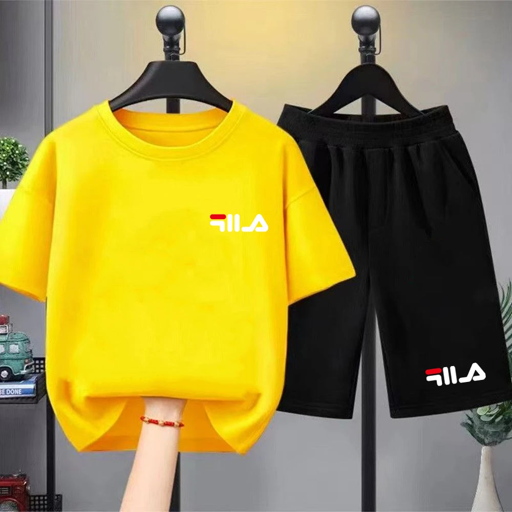 Summer Brand White T-shirt+Shorts Two-Piece Set Kids New Clothing Fashion Boy Girl 3-12 Yrs Sports Short-Sleeved Casual Set