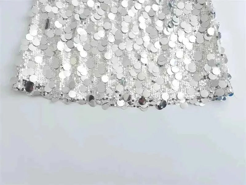 Silver Sequin Skirt Woman High Waist Mini Skirt Woman Fashion Shiny Glitter Elegant Short Skirts For Women Y2k Skirts