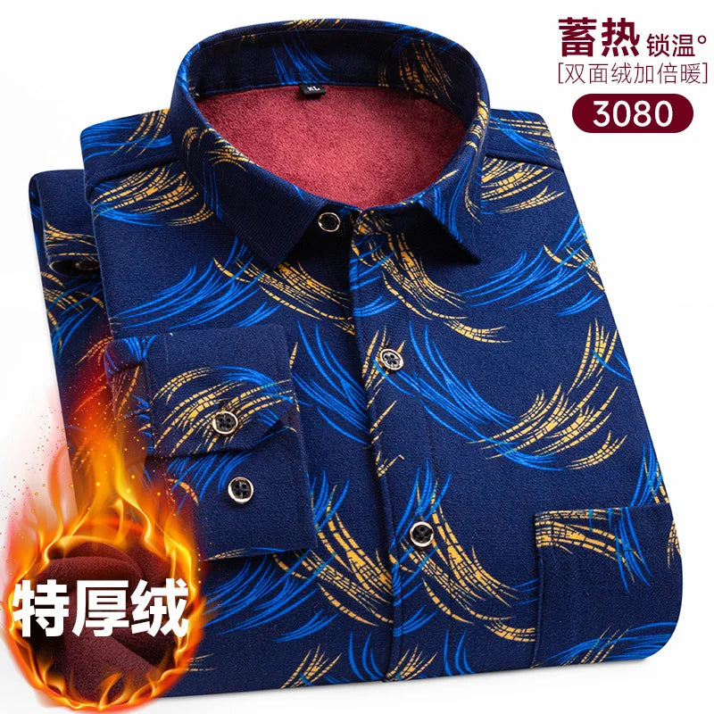 Men's long-sleeved shirt with fleece thickened warm autumn and winter plus size 8XL9XL slim casual plaid everything comfortable