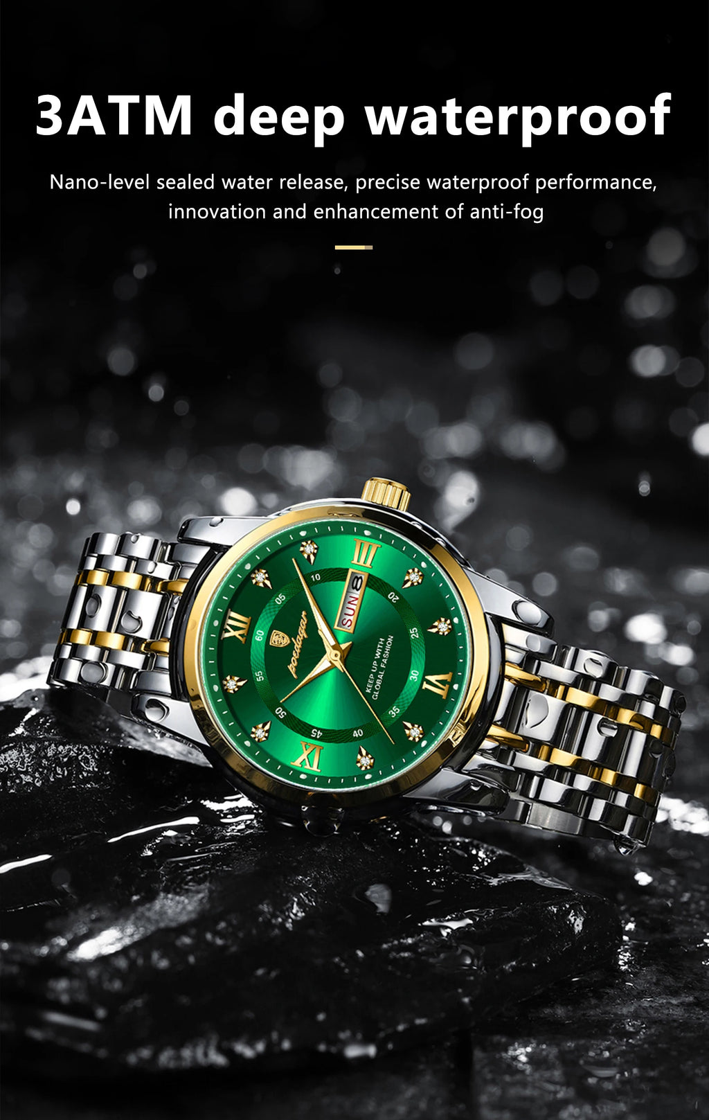 POEDAGAR Original Classic Man Watch Waterproof Luminous Date Week Watches for Men Quartz Stainless Steel Luxury Men's Wristwatch