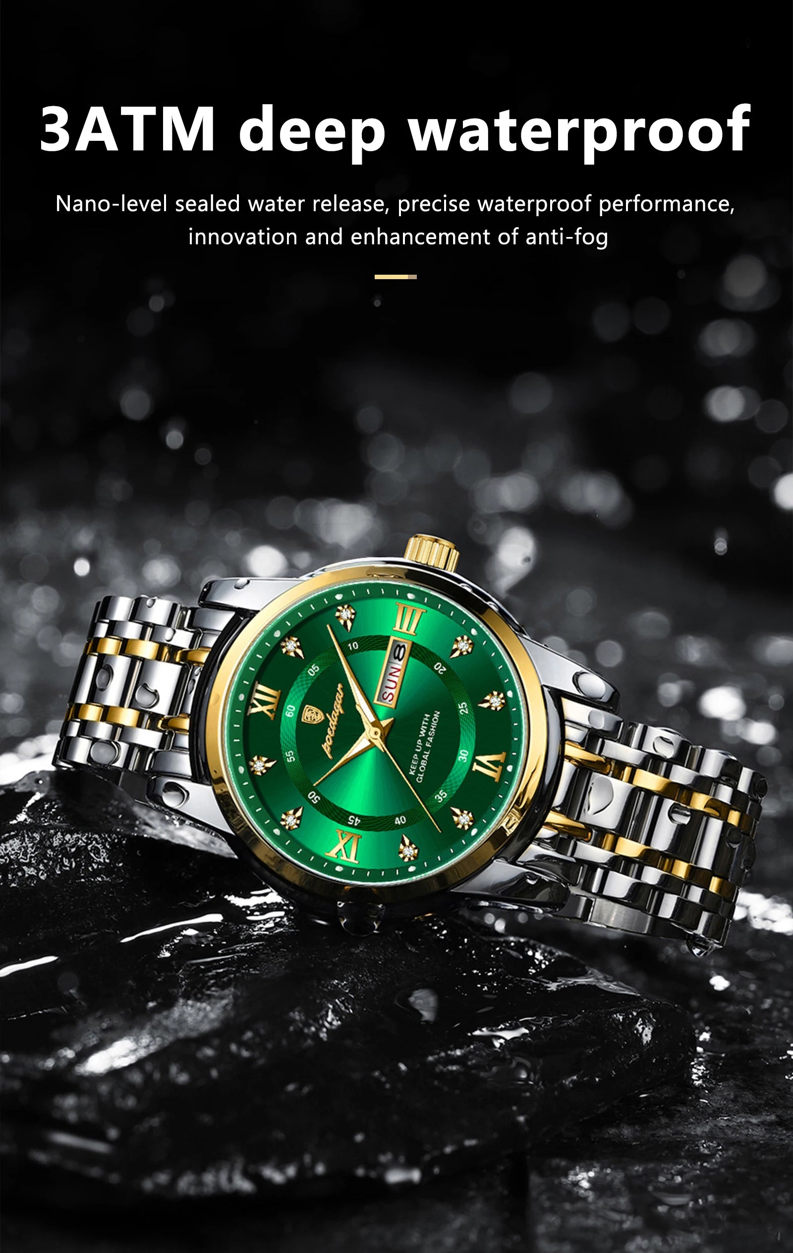 POEDAGAR Original Classic Man Watch Waterproof Luminous Date Week Watches for Men Quartz Stainless Steel Luxury Men's Wristwatch