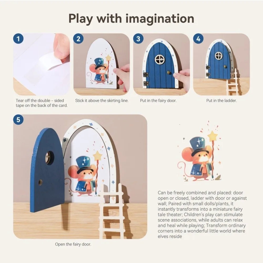 Glows in The Dark Window Dollhouse Home Decorations Mini Creative Fairy Elf Door Funny Wooden Mouse Hole Nursery Decor