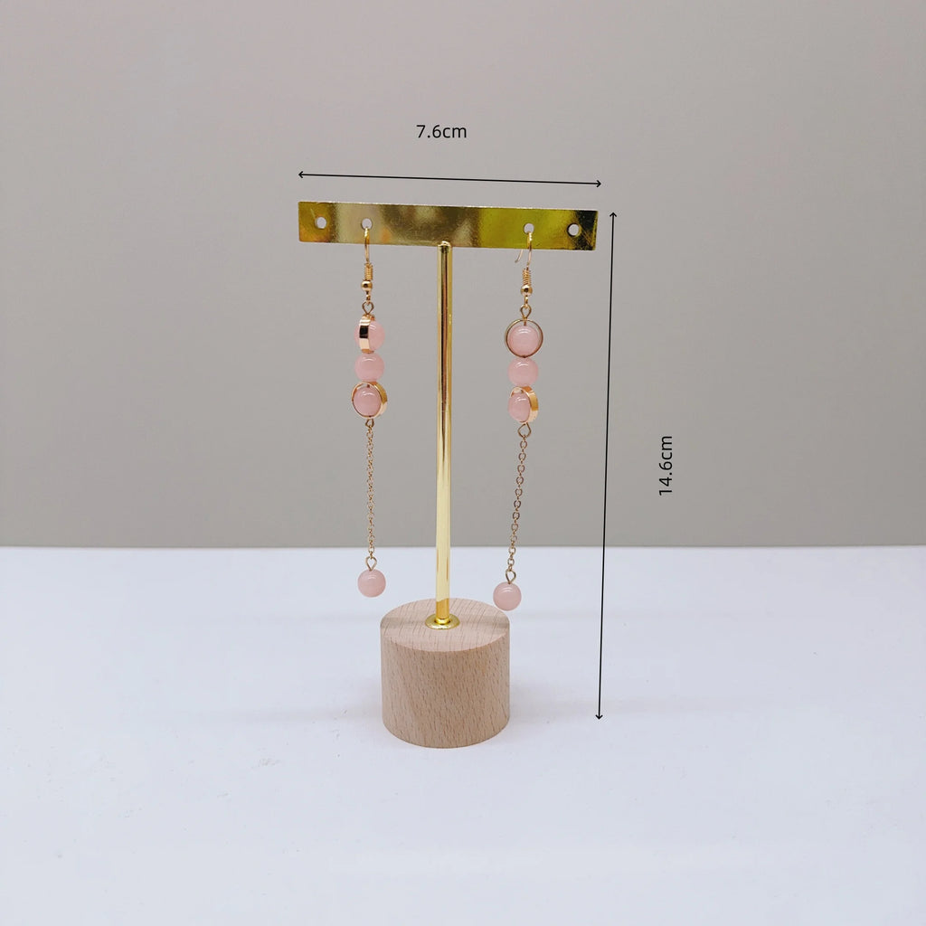Metal T Bar Earring Display Stand Jewelry Stand with Wooden Round Base Earring Hanging Holders Jewelry Organizer