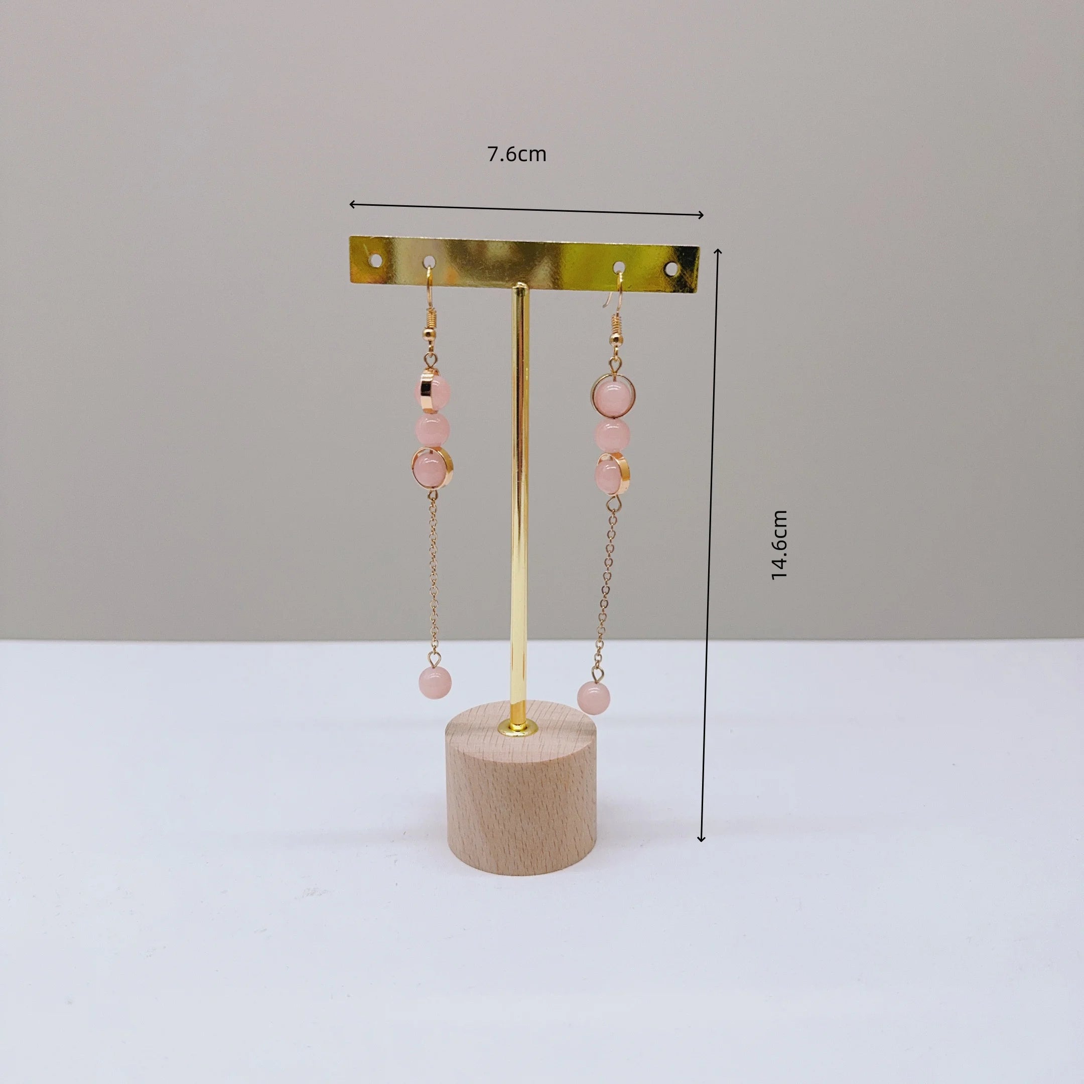 Metal T Bar Earring Display Stand Jewelry Stand with Wooden Round Base Earring Hanging Holders Jewelry Organizer