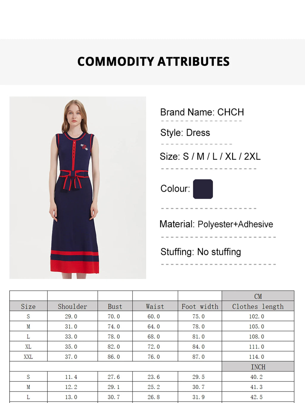CHCH Women's Dress 2024 New Sleeveless Knitted Long Dress Simple navy blue Business Women's Wear