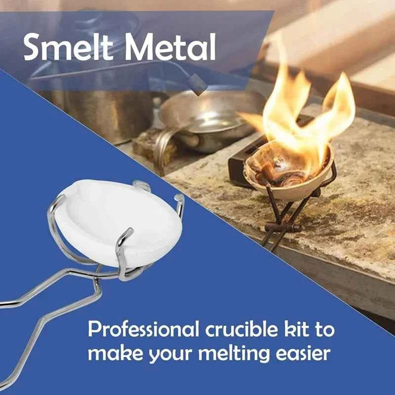 High-Temp Quartz Crucible Clip and Melting Bowl Set for Gold Silver Melting Jewelry Casting Metal Refining Furnace Tools