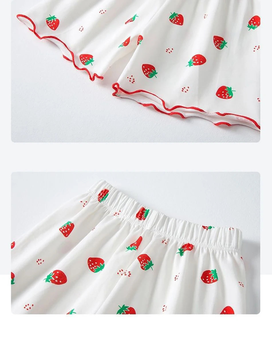 Baby Girl Strawberry Pajamas Set Summer Short Sleeve Thin Two Piece Toddler Kids Sleepwear Infant Home Wear Clothes
