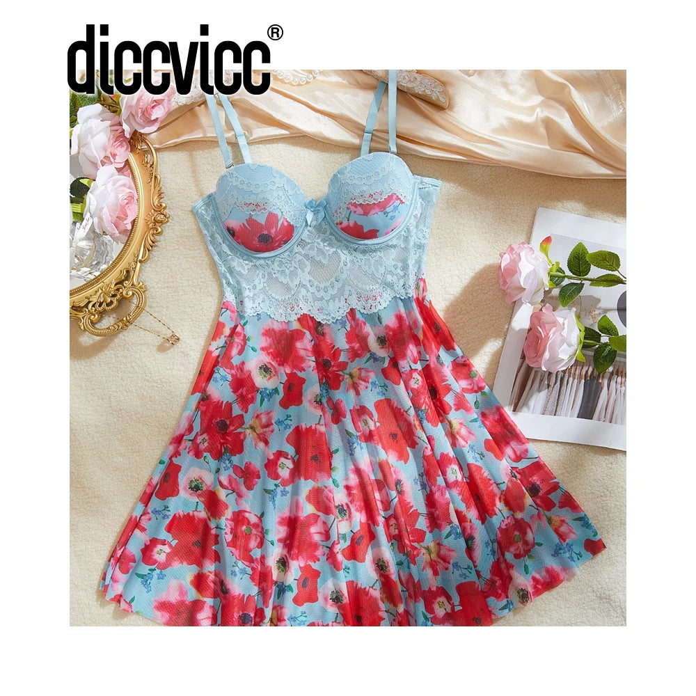 Diccvicc Sexy Nightgown Woman Print Floral Romantic Lingeries Attractive Sleepwear Summer Pajamas Intimate Babydoll New Dresses