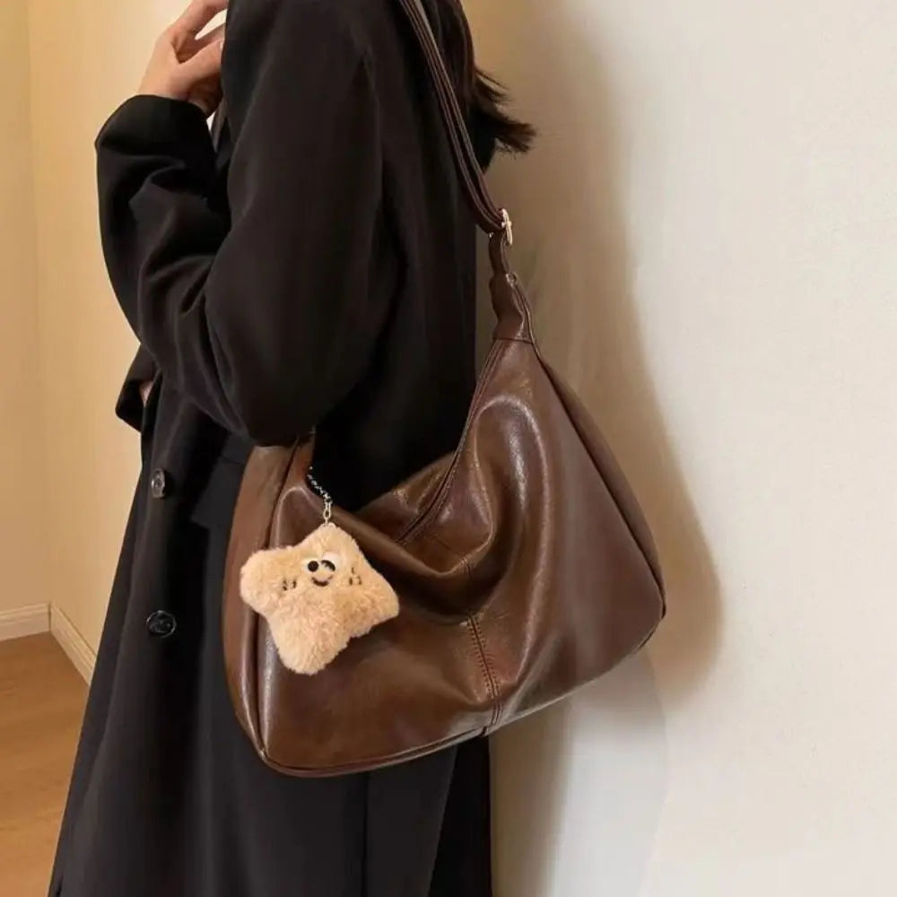 Trendy Slouchy Shoulder Bag for Women PU Leather Large Capacity Underarm Bag Retro Ladies Hobo Tote Bag