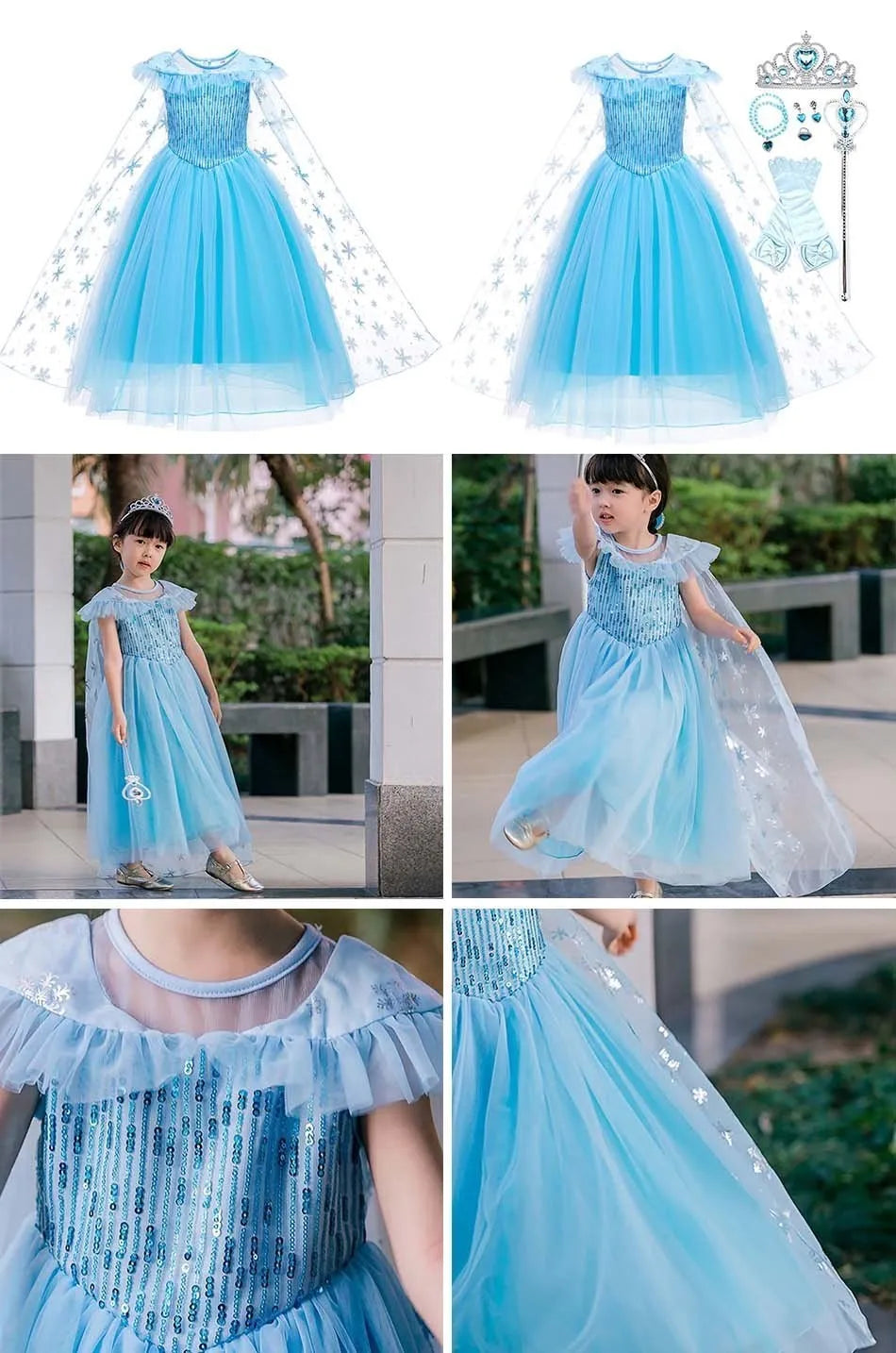 Girl Princess Cinderella Dress Elsa Anna Mermaid Jasmine Belle Snow White Costume Girls Birthday Party Halloween Dress 2-10 Year