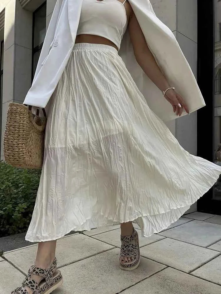 KarSaNy Long Pleated Skirts For Woman High Waist Large Hem White Skirt Summer Women's A Line Maxi Skirts For Women 2026 Long