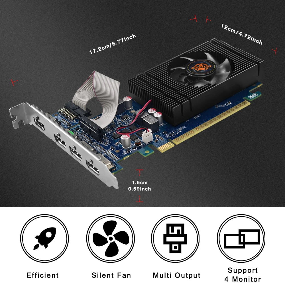 AIBOMAN GT740 4GB GDDR5 HDMI*4 128Bit 64W PCl Express 3.0 X16 Cards Memory Suitable for Computer Video Gaming Assembly Accessori