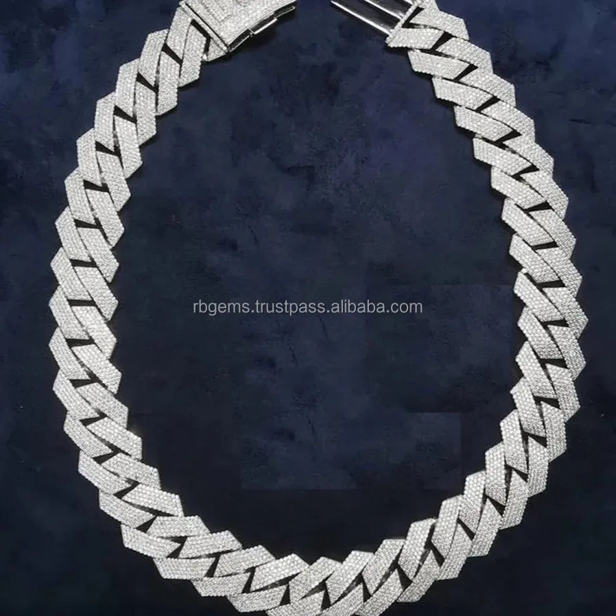 IGI Certified 14K Gold & 925 Sterling Silver Rope Chain Cuban Necklace Bezel Setting VVS Moissanite Trendy Gift