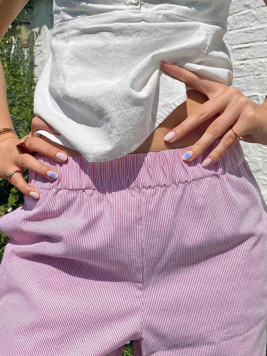 Gaono Casual Striped Drawstring Wide Leg Pants Chic Women Fashion Streetwear Vintage Sweatpants Lounge Outfits Female Trousers