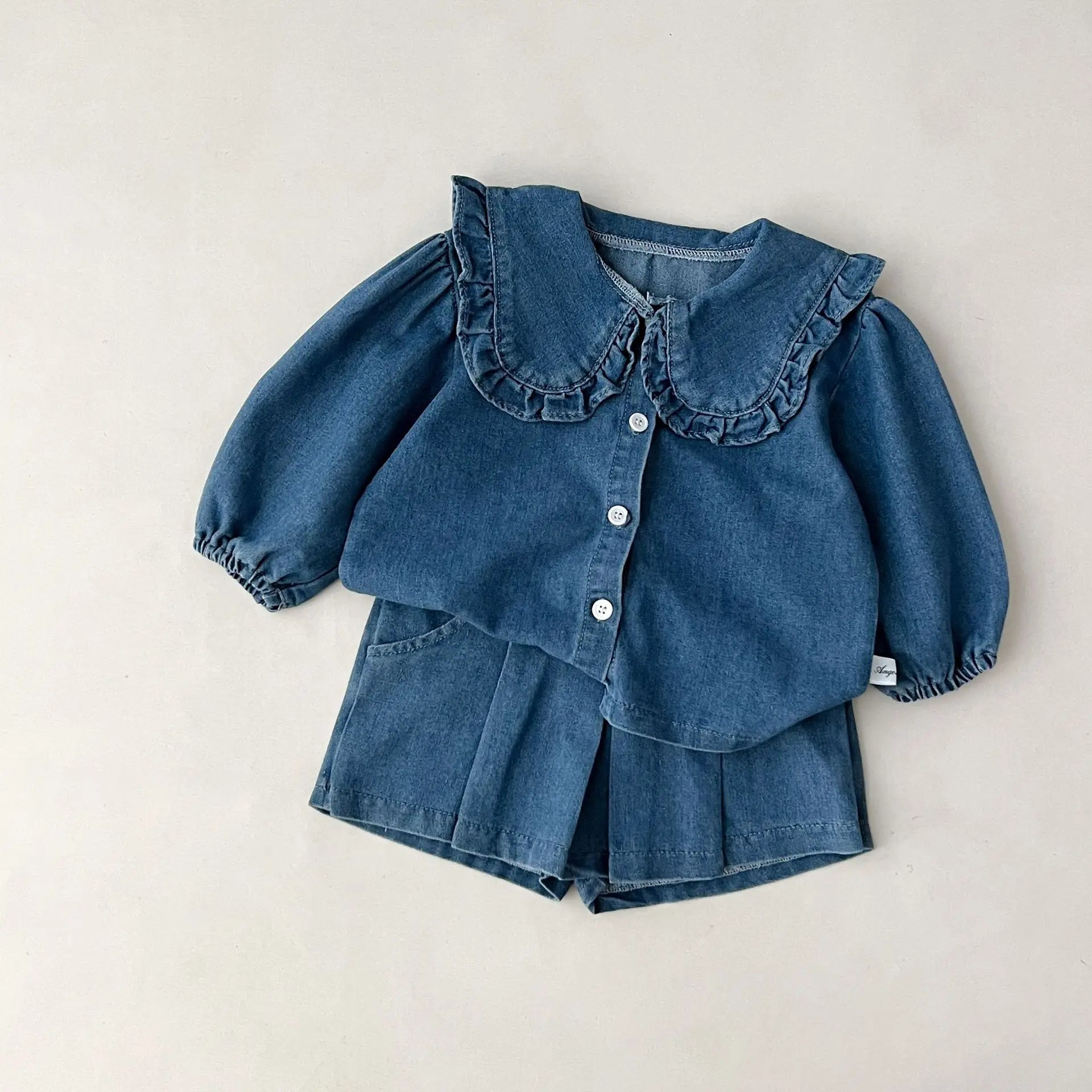 Fashionable Childrens Set Denim Top+Jeans Short Korean Version Girl Casual Sports Two-Piece Set 0-6 Year Old Childrens Cloth