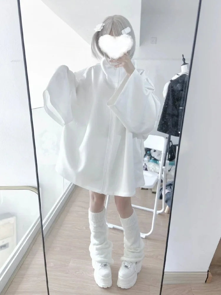 2025 Ropa Mujer Streetwear Coat for Women's Japanese Y2k Clothing Fashion White Zipper Outwear Tops Casual Stand Neck Jackets