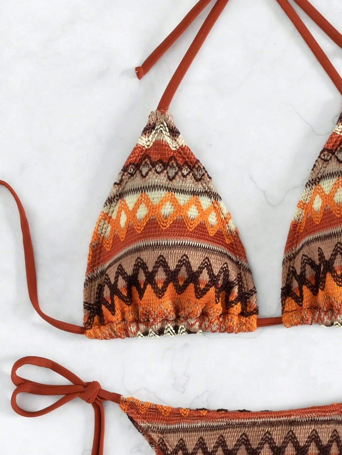 2026 Women's 2-piece Swimsuit Sexy Knitted Striped Bikini Set Triangle Bra Suspender Halter Backless Beach Vacation Swimwear