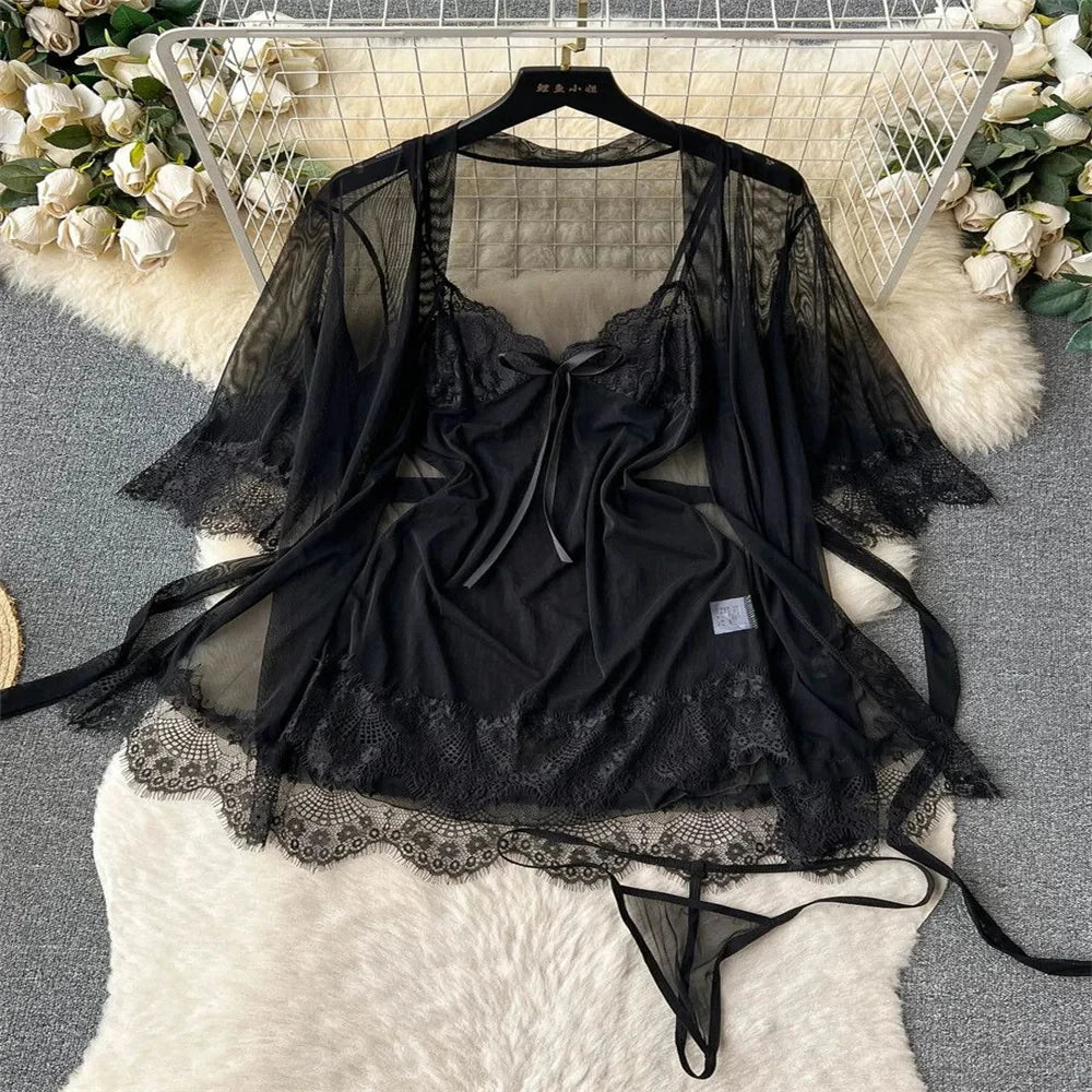 Summer Girls Sexy Hot Sweet Transparent Suspender Mini Dress Women Elastic Waist And Backless Strap Lolita Pajamas Bubble Skirt
