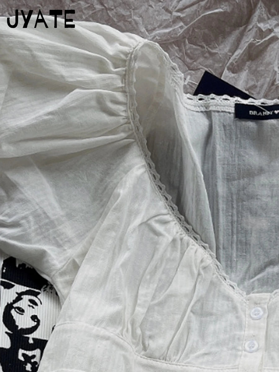 White Striped V-neck Buttons T-shirts Women New Casual Cotton Lace Trim Sexy Crop Tops Sweet Cute Preppy Style Blouse Tees Y2K