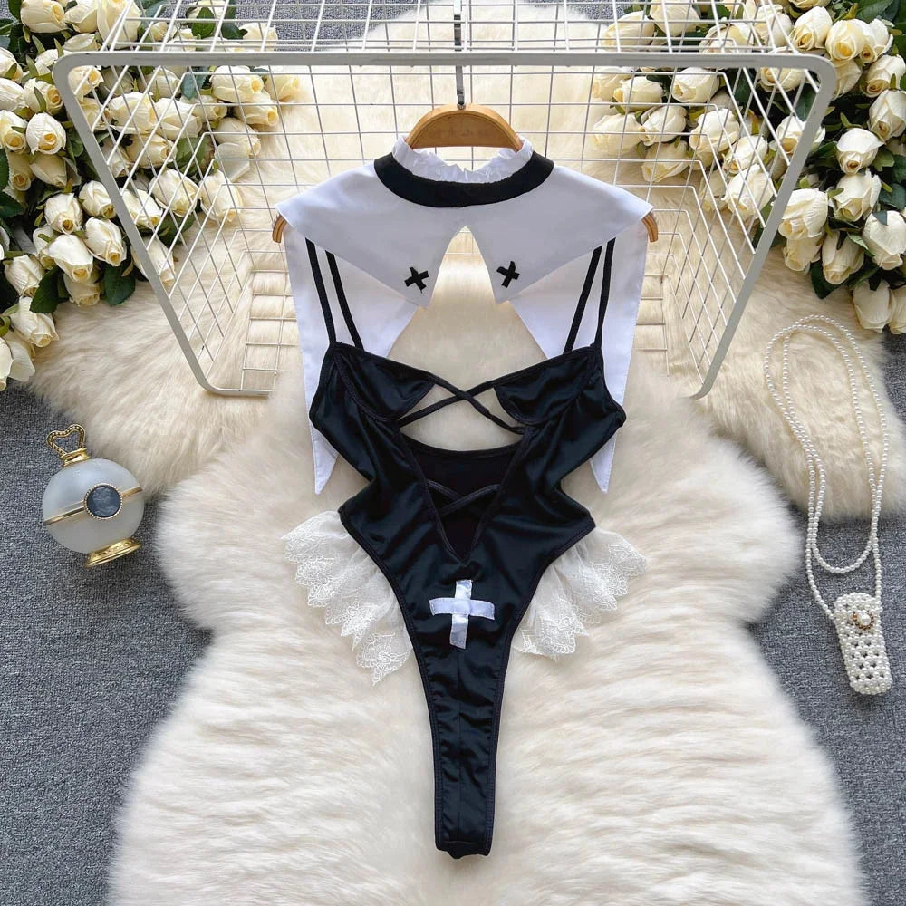 Summer Girls Sexy Hot Sweet Transparent Suspender Mini Dress Women Elastic Waist And Backless Strap Lolita Pajamas Bubble Skirt