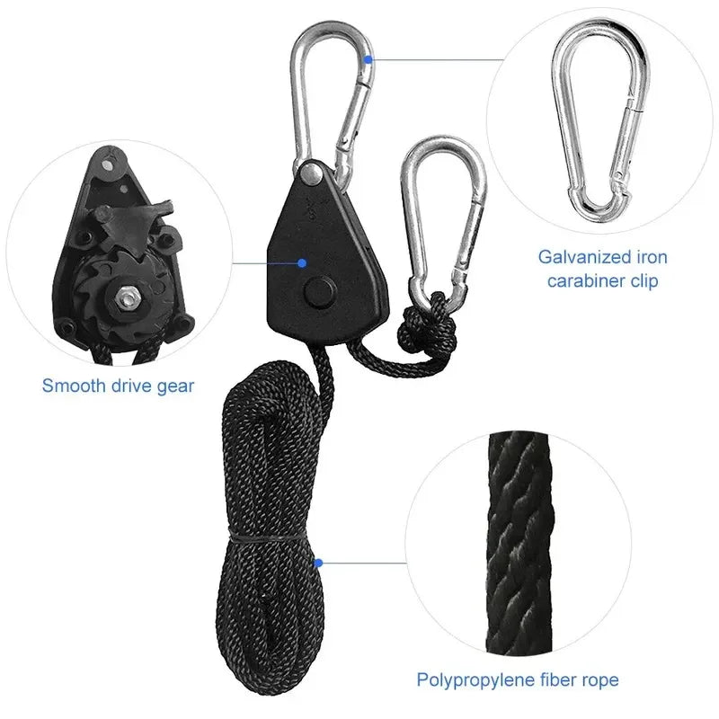 5m Adjustable 8 1 Inch Hanging Rope for Outdoor Camping Plant Growing Light Rope Ratchet Hanger Pulley Lifting Pulley Hook