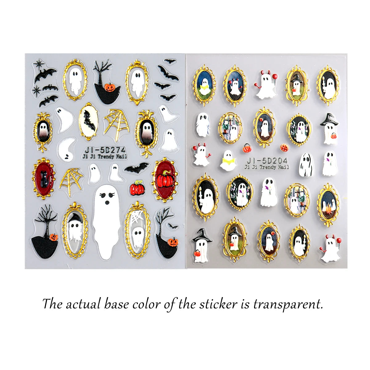 JI-5D204 -274 Color Halloween Gothic Ghost Nail Stickers – 5D Embossed Frames