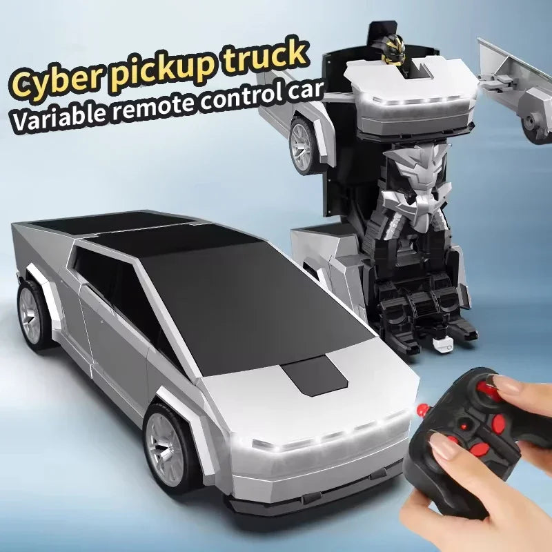 2.4GHz Cyber Pickup Remote Control Robot Car Toy One Click Transformation with LED Light 360° Rotation Drift Mode Children's Gi