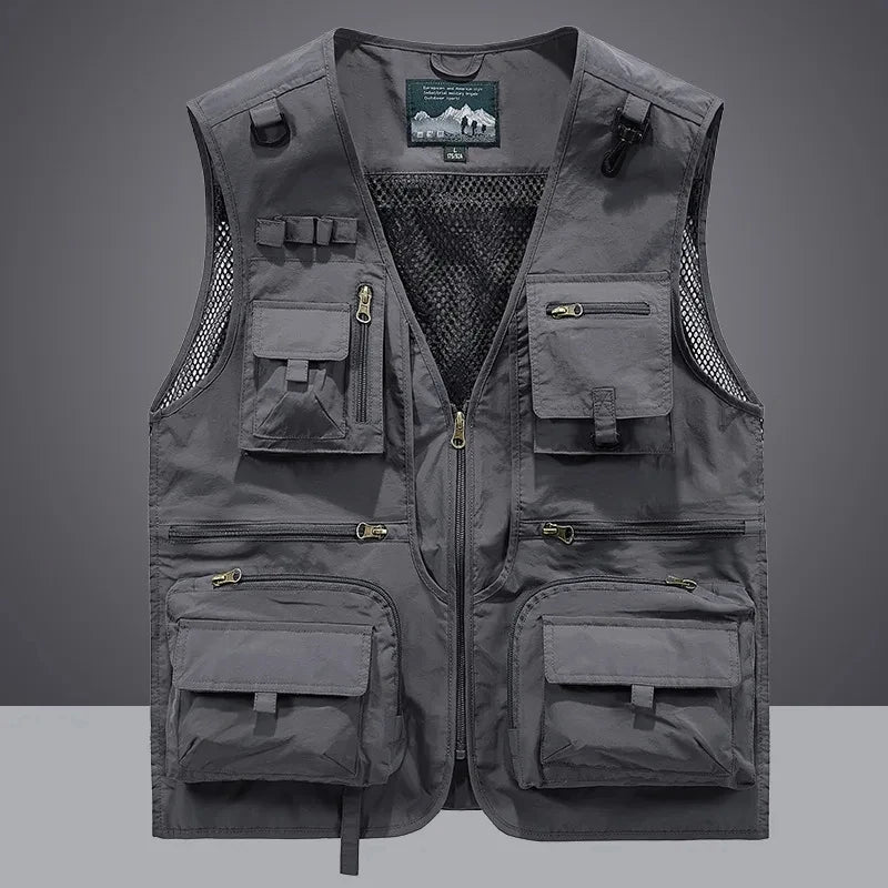 14 Pockets Summer New Men US Tactical Hiking Fishing Vest Mens Photographer Waistcoat Mesh Cargo Sleeveless Jacket Tool Vest 7XL