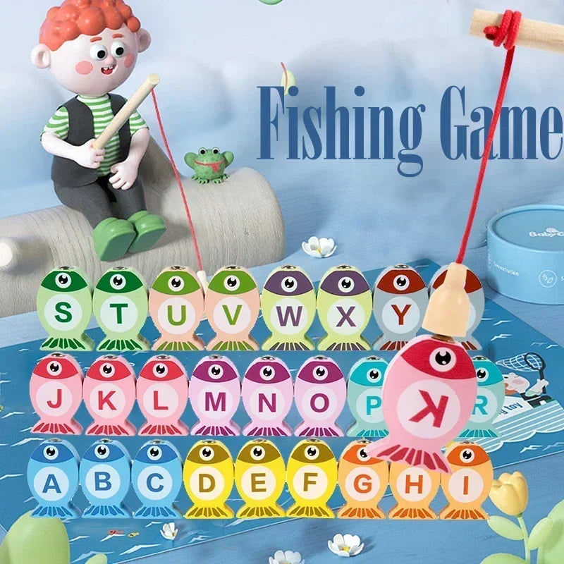 Kids Wooden Fishing Game Toy Gifts Early Education Alphabet Numeric Cognitive Toys Children Interactive Games Toys for Gifts