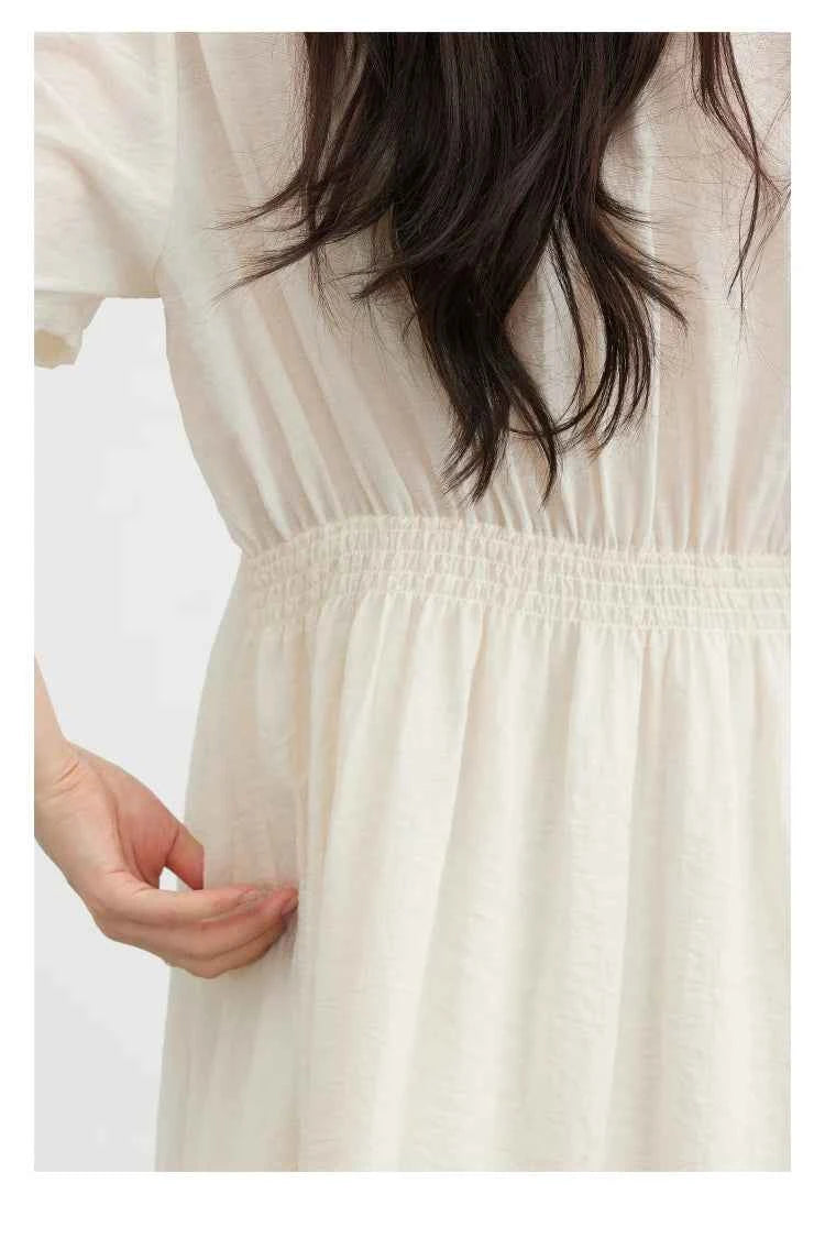 CHIC VEN Women Dresses French Style Vintage V-neck Puff Sleeve Long Dress Solid Black Loose Female Clothing Summer New 2023