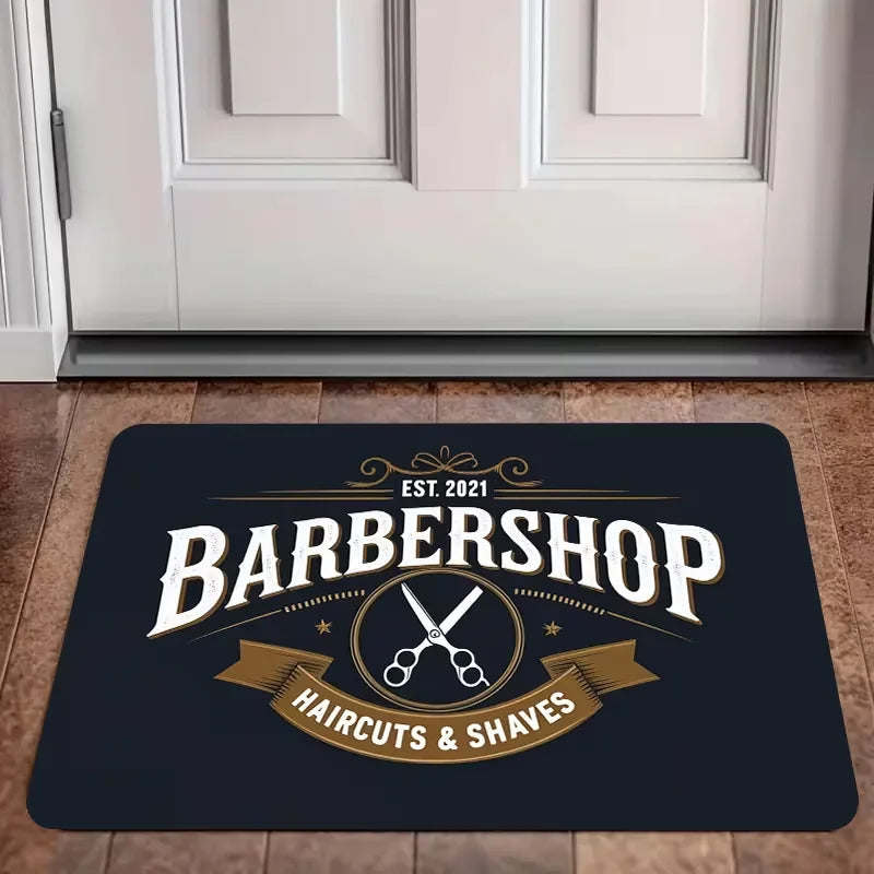 Barber Shop Welcome Mat Barber Shop Sign Floor Mat Graphic Printed Doormats for Bathroom Kitchen Entrance Carpet Home Decor
