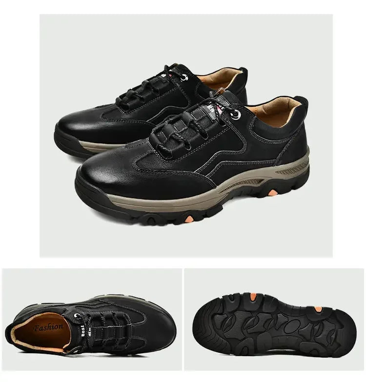 High Quality Leather Men Hikking Shoes Non-slip Sports Shoes Fashion Comfortable Moccasins Breathable Retro Men Walking Sneakers